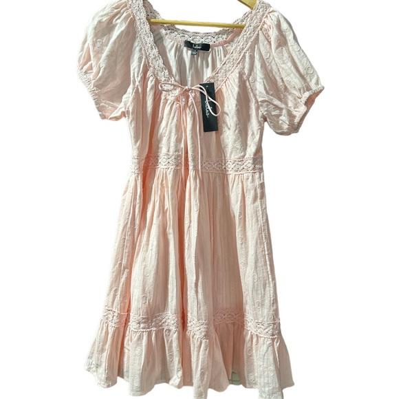 Lulu’s Crochet Trim Coquette Babydoll Dress - Picture 1 of 5